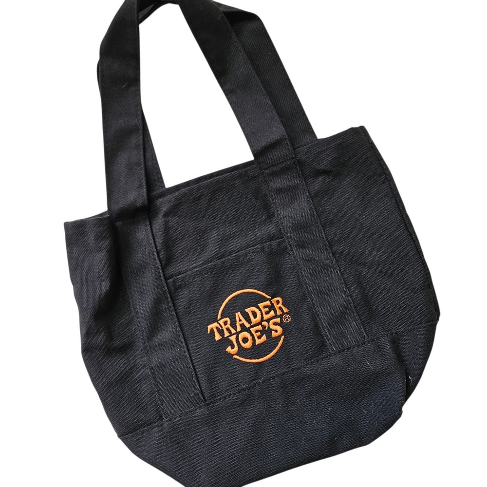 Trader Joe's Mini Tote Black Orange Embroidery Halloween Trick Or Treat Bag